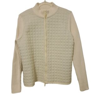 Peter Martin | Women's Cream Quilted Full Zip Cardigan Sweater (Size XL)